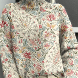 Vintage Paisley Floral Print Knit Turtleneck Pullover Sweater