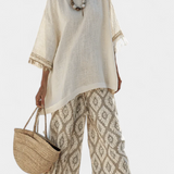 Souprava Boho Chic Daisy: Dlouhá blůza a potištěné kalhoty pro jedinečný styl