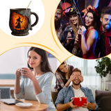 Zábavný 3D Halloween hrnek ručně vyrobený – design čarodějnice a kočky