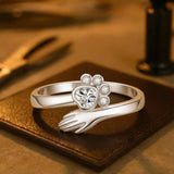 Nastavitelný prsten ve tvaru tlapky z sterlingového stříbra – design ruka-v-tlapce