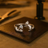 Hravý prsten z sterlingového stříbra s kočkou – nastavitelný se zirkonem